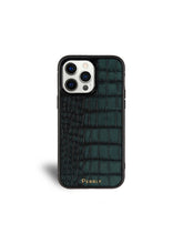 Load image into Gallery viewer, Emerald Green Croc iPhone 14 Pro Case
