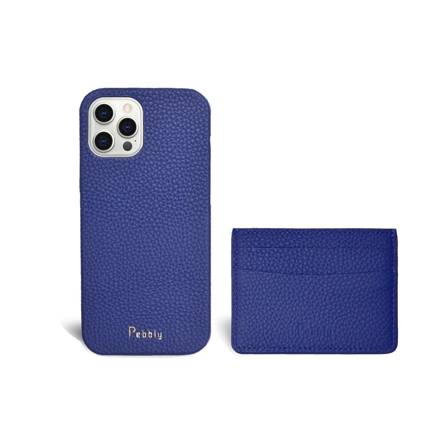 Midnight Blue Pebbled Leather iPhone 12 series Case & Cardholder Set