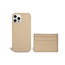 Load image into Gallery viewer, Nude White Pebbled Leather iPhone 12 series Case &amp; Cardholder Set
