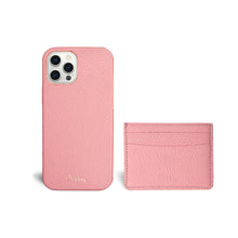 Load image into Gallery viewer, Pink Lily Pebbled Leather iPhone 13 , 12 &amp; 11 series Case &amp; Cardholder Set
