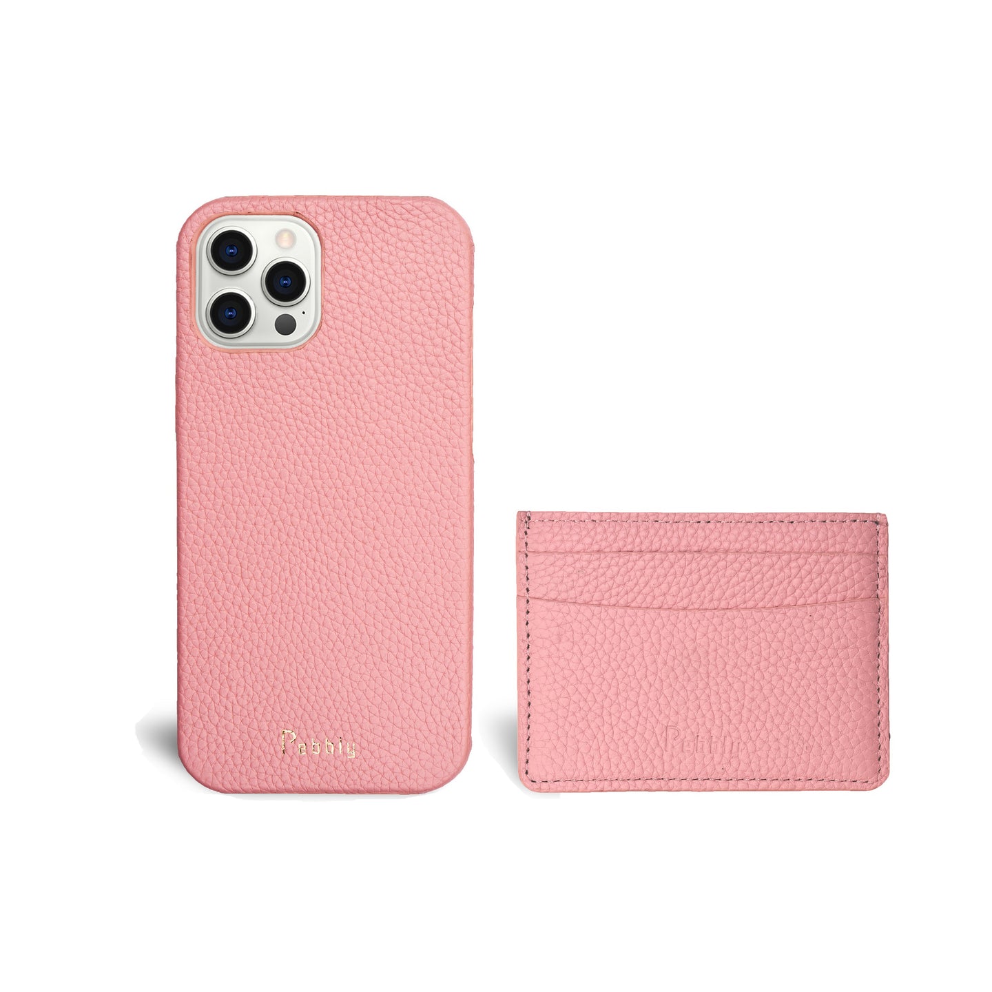 Pink Lily Pebbled Leather iPhone 13 , 12 & 11 series Case & Cardholder Set